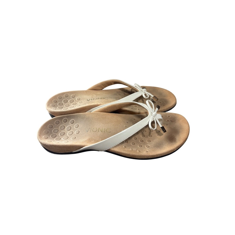 Vionic Bella II White Bow Thong Sandals Orthotic Arch Support Women 9 Beach VK